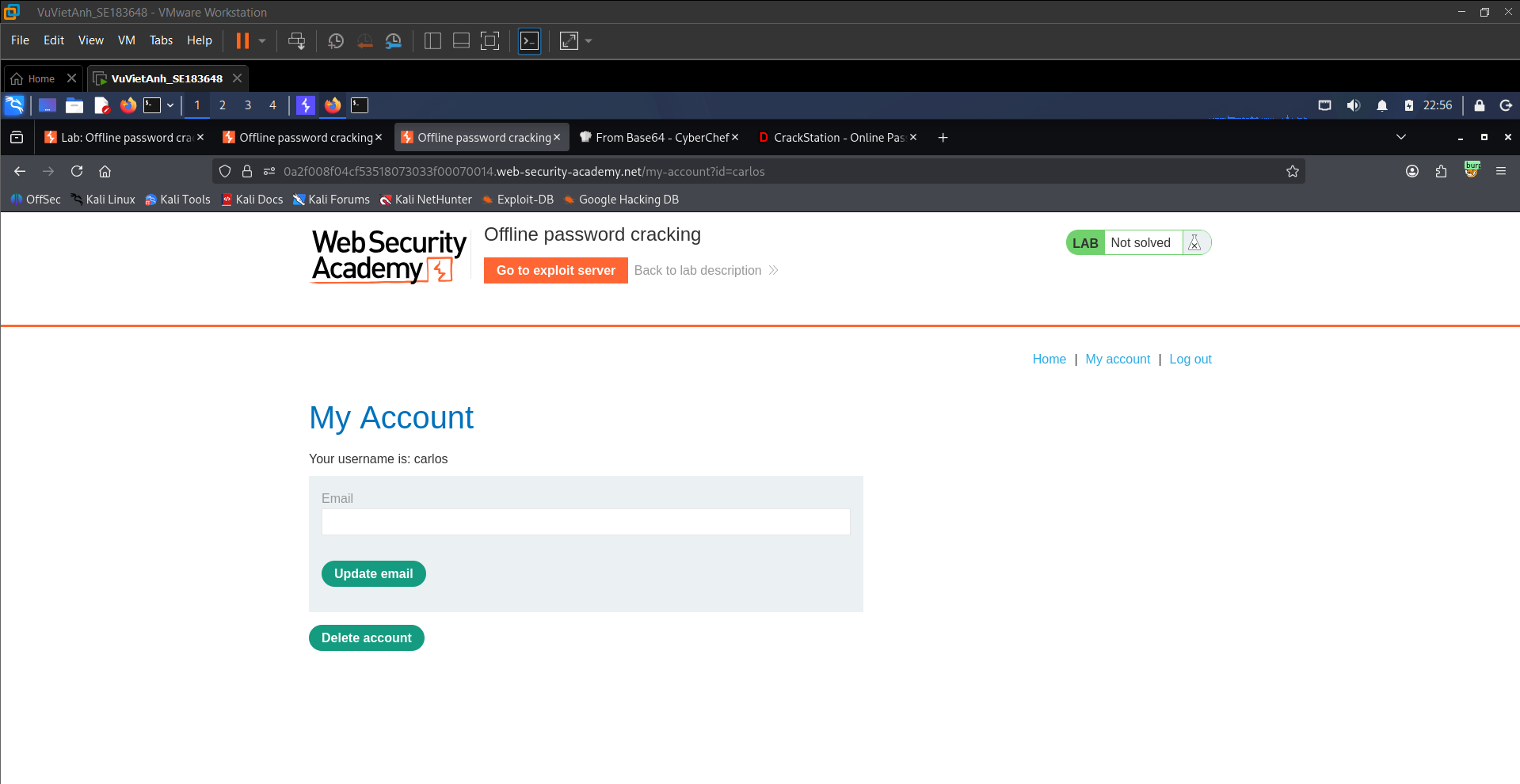 Figure 18: Carlos’s account management page after successful login.